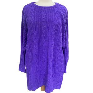 Vintage Diane Von Furstenberg Cable Knit Sweater Purple Shimmery Tunic-1X/2X
